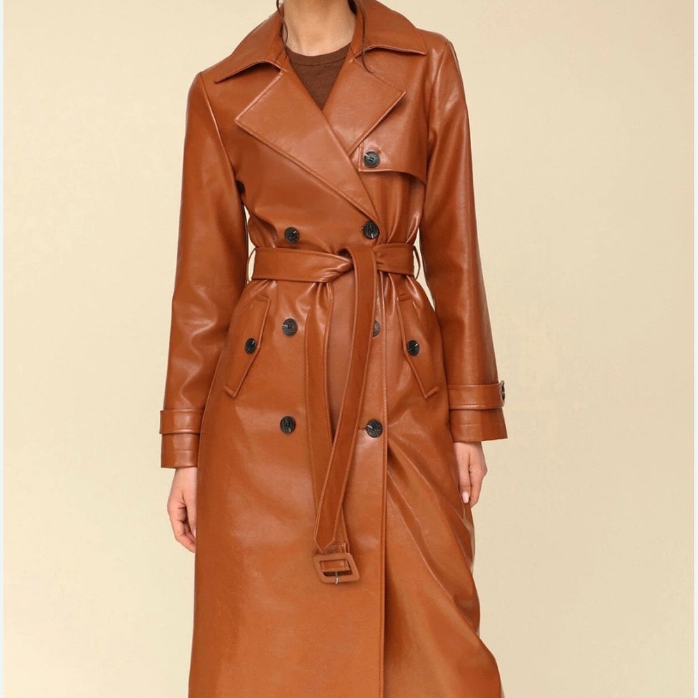 Avec Les Filles Brown Faux Leather Trench Coat